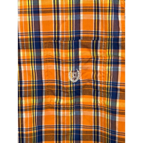 Chaps Mens Plaid Button-Down Shirt Size L Orange/Blue Short Sleeve Easy Care Cot - Picture 7 of 9